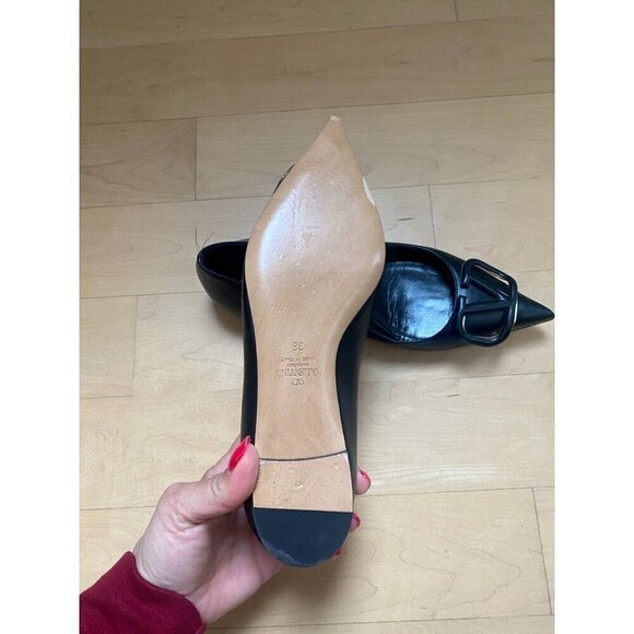 Valentino black slip on flats women sz 36 pointed toe FLAW VLogo - Picture 5 of 8
